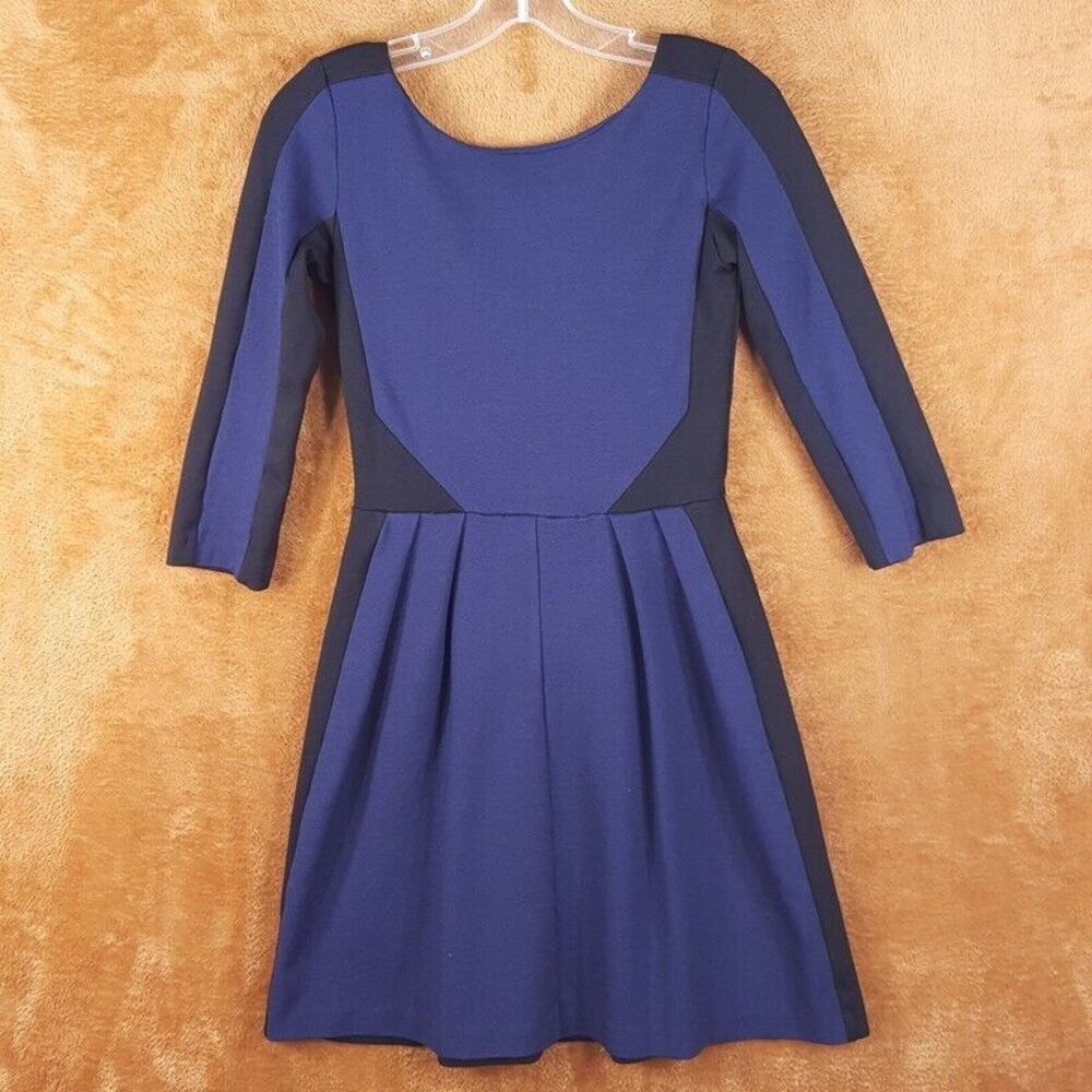 AMANDA UPRICHARD Womens Dress Small Blue Black Fit Flare Colorblock Ponte VBack